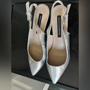 Silver Metallic Kitten Heel Slingbacks Size 8